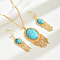 Bohemian Ethnic Oval Synthetic Turquoise Fringed Earrings & Necklaces Sets, Iron Jewelry Sets, Golden