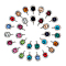 30Pcs 15 Colors Trendy Original Color 304 Stainless Steel Grade A Rhinestone Flat Round Charm Pendants, Faceted, Stainless Steel Color, Mixed Color, 9x6.5x4mm, Hole: 2mm, 2pcs/color