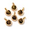 Natural Tiger Eye Brass Flat Round Charms, Real 18K Gold Plated, 14x11.5x6mm, Hole: 4x3mm