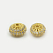 Brass Cubic Zirconia Beads, Rondelle, Hollow, Clear, Golden, 10x6mm, Hole: 1.5mm