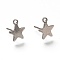 Non-Tarnish 304 Stainless Steel Stud Earring Findings, with Loop, Star, Stainless Steel Color, 10x8.5x1mm, Hole: 1mm, Pin: 0.8mm
