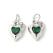 Brass Micro Pave Cubic Zirconia Pendants, Heart Charms, Rack Plating, Lasting Plated, Cadmium Free & Lead Free, with Jump Ring, Green, 12.5x10.5x3.5mm, Hole: 4.5mm