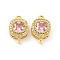 Brass Pave Cubic Zirconia Connector Charms, Real 18K Gold Plated, Square Links, Pink, 10x15x6mm, Hole: 1.5mm
