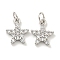 Rack Plating Brass Micro Pave Clear Cubic Zirconia Pendants, Long-Lasting Plated, with Jump Rings, Lead Free & Cadmium Free, Star, Platinum, 12x10x2mm, Hole: 3mm
