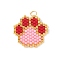 Handmade Glass Seed Beaded Paw Print Pendants, with Golden 304 Stainless Steel Jump Rings, Pink, 18.5x20x2mm, Hole: 3mm