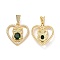 Brass Micro Pave Clear Cubic Zirconia Pendants, Cadmium Free & Lead Free, Heart with Owl Charms, Golden, Green, 32.5x30x6mm, Hole: 3.5x8mm