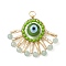 Faceted Natural Green Aventurine & Handmade Lampwork Beaded Pendants, Evil Eye Charms with Jump Rings, Golden, 24x28x8mm, Hole: 2.8mm