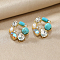 Simple Synthetic Turquoise Stud Earrings, with Rhinestone & Glass & Imitation Pearl, Golden