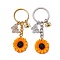 Alloy Enamel Charms and Resin Keychain Sets, with Iron Split Key Rings, Butterfly & Flower, Golden, 7.6cm