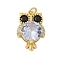 Glass Pendants, with Rack Plating Brass Micro Pave Cubic Zirconia Findings, Cadmium Free & Lead Free, Long-Lasting Plated, Real 18K Gold Plated, with Jump Ring, Owl, 23.5x14x6mm