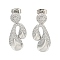 Teardrop Brass Pave Clear Cubic Zirconia Stud Earrings, Platinum, 30x12mm