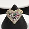 Heart Brass Micro Pave Cubic Zirconia Cuff Rings for Women, Cadmium Free & Lead Free, Rack Plating, Real 18K Gold Plated, Colorful, 15.4~16.8mm