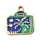 304 Stainless Steel Enamel Pendants, Ion Plating(IP), Luggage Cases with Coconut Tree Charms, Real 18K Gold Plated, 15.5x15x1.5mm, Hole: 2mm