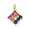 Brass Micro Pave Colorful Cubic Zirconia Pendants, Cadmium Free & Nickel Free & Lead Free, Rhombus, Real 18K Gold Plated, 14x11.4x2.5mm