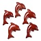 Natural Red Jasper See Animas Pendants, Dolphin Charms, 35.5~38x47.5~50x10~10.5mm, Hole: 3.5mm