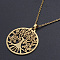201 Stainless Steel Pendants Necklaces, with Cable Chains and Lobster Claw Clasps, Flat Round with Tree, Golden, 17.71 inch(45cm), 1.5mm