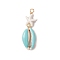 Cowrie Shell Enamel & Synthetic Turquoise Starfish Pendants, Shell Shape Charms with Brass Beads, Turquoise Color, Light Gold, 43.5x14.5x7mm, Hole: 3mm