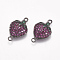 Brass Micro Pave Cubic Zirconia Links, Strawberry, Colorful, Gunmetal, 18x11x4mm, Hole: 1.5mm