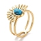 Ion Plating(IP) 304 Stainless Steel Ring, Synthetic Turquoise Rings, Flower, 15.5x12.5mm, Inner Diameter: Adjustable