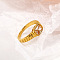 304 Stainless Steel Pave Cubic Zirconia Finger Rings for Women, Rectangle, Real 18K Gold Plated, Faceted, PeachPuff, Inner Diameter: 19mm