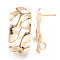 Brass Stud Earrings Findings, with Loop, Nickel Free, Hammered Oval, Real 18K Gold Plated, 28x13mm, Hole: 3.5mm, Pin: 0.7mm