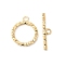 Brass Toggle Clasps, Cadmium Free & Nickel Free & Lead Free, Textured Ring, Real 18K Gold Plated, Ring: 25.5x21.5x2.5mm, Hole: 3mm, Bar: 32x7x2.5mm, Hole: 3mm