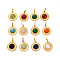 Mixed Gemstone Pendants, Flat Round Charms, with 304 Stainless Steel Settings, Ion Plating(IP), Real 14K Gold Plated, 17.5x15x5.5mm, Hole: 5x3mm