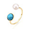 Turquoise & Natural Pearl Open Cuff Rings for Women, Real 18K Gold Plated, 9.5mm, US Size 8 1/2(18.5mm)