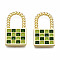 Rack Plating Alloy Checkerboard Pendants, with Enamel, Cadmium Free & Lead Free, Lock with Grid Pattern, Green, 20.5x11.5x2mm, Hole: 8x6.5mm