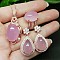 925 Sterling Silver Micro Pave Clear Cubic Zirconia with Natural Chalcedony Pendant Necklaces & Dangle Earrings & Rings Sets, Platinum, Oval, Pink, 400mm