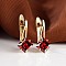 Rhombus Brass Micro Pave Cubic Zirconia Hoop Earrings, Golden, Dark Red, 17x13mm