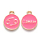 Alloy Enamel Pendants, Cadmium Free & Lead Free, Flat Round with Constellation, Light Gold, Cerise, Cancer, 22x18x2mm, Hole: 1.5mm