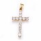 304 Stainless Steel Pendants, with Cubic Zirconia, Cross, Clear, Golden, 38x22x4mm, Hole: 5x7mm