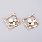 Rack Plating Iron Pendants, with Crystal Glass Rhinestone and Plastic Imitation Pearl Beads, Rhombus, White, Light Gold, 39x35x8mm, Hole: 1.8mm