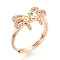 Bowknot Shape Brass Micro Pave Clear Cubic Zirconia Adjustable Ring Settings, for Half Drilled Beads, Cadmium Free & Nickel Free & Lead Free, Real 18K Gold Plated, Pin: 0.9mm, 10.3mm, Inner Diameter: 17~18.5mm