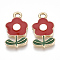 Eco-Friendly Zinc Alloy  Pendants, with Enamel, Flower, Cadmium Free & Nickel Free & Lead Free, Golden, Red, 19.5x11x2.5mm, Hole: 2mm
