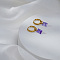 Elegant Stainless Steel Purple Cubic Zirconia Rectangle Hoop Earrings, Real 18K Gold Plated, 8x6mm