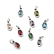 304 Stainless Steel Pendants, with Cubic Zirconia and Jump Rings, Single Stone Charms, Oval, Stainless Steel Color, Mixed Color, 10x5x3mm, Hole: 3.4mm