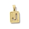 304 Stainless Steel Alphabet Pendants, Real 18K Gold Plated, Rectangle Charm, Letter J, 17.5x12x2mm, Hole: 7.5x3.5mm