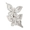 Brass Micro Pave Clear Cubic Zirconia Fold Over Clasps, Cadmium Free & Nickel Free & Lead Free, Butterfly, Platinum, 32.5mm