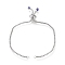 Adjustable 304 Stainless Steel Slider Bracelet/Bolo Bracelets Making, with Box Chains and Rhinestone, Stainless Steel Color, Sapphire, 9-1/8 inch(23.2cm), 2mm
