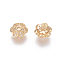 Brass Micro Pave Cubic Zirconia Fancy Bead Caps, 6-Petal, Flower, Clear, Golden, 8x3mm, Hole: 1.7mm