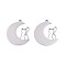 304 Stainless Steel Pendants, Moon with Cat Charm, Anti-Tarnish, Stainless Steel Color, 25x21.5x1.5mm, Hole: 1.6mm