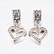 Tibetan Style Alloy European Dangle Charms, Large Hole Pendants, Hollow Heart, Antique Silver, 25mm, Pendant: 14.5x13x2mm, Hole: 4.5mm