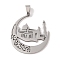Non-Tarnish 201 Stainless Steel Pendants, Islamic Mosque Crescent Moon Charm, Stainless Steel Color, 40x35x1.5mm, Hole: 4x7mm