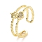 Clear Cubic Zirconia Heart with Crown Open Cuff Ring, Brass Jewelry for Women, Cadmium Free & Lead Free, Light Gold, US Size 7 3/4(17.9mm)