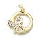 Brass Micro Pave Clear Cubic Zirconia Pendants, Cadmium Free & Lead Free, Ring with Butterfly, Real 16K Gold Plated, 20.5x21x5mm, Hole: 5mm