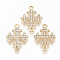Alloy Rhinestone Links connectors, Cross, Light Gold, 22x16x2.5mm, Hole: 1.6mm