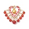 Natural Carnelian(Dyed & Heated) & Glass Seed Beads Pendants, Alloy Heart Charms, Light Gold, 33x35x6.5mm, Hole: 1.2mm