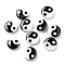 Printed Natural Freshwater Shell Beads, Yin Yang Flat Round Beads, Black, 8x2.5~3mm, Hole: 0.8mm